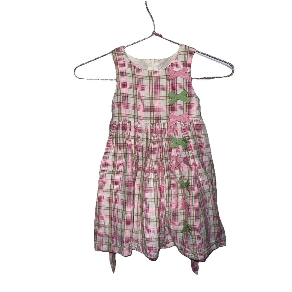 Children's Place White, Pink & Green Plaid Washable Linen Dress - Size: 18 Month